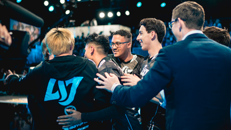 CLG celebrating after their win over Liquid, by Riot Games. Source